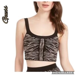 Guess crop top animal print midrift stretch slip on straps nwt sz xl